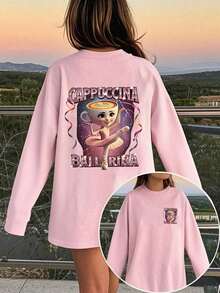 Tween Girls' "Cappuccino Ballerina" Graphic Print Long Sleeve T-Shirt, Autumn/Winter Top