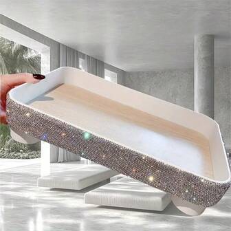 1pc Sparkling Faux Diamond Tray, Cosmetic Storage Organizer, Perfume Stand, Entryway Decorative Accessory, Key Holder Tray - Plastic Jewelry Organizer Box
