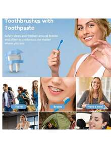 20/10pcs Mini Travel Toothbrush, 5-In-1 Pre-Attached Mini Brush + Floss + Pickaxe + Tongue Scraper, Portable Toothbrush With Fresh Beads - Multicolor - View 6