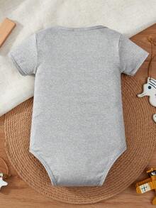 Baby Boy Funny Slogan Letter Print Short Sleeve Bodysuit - Grey - View 2