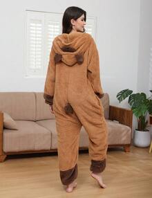 Cute Unisex Fleece Adult Capybara Costume Pajamas, Button Plush Animal One Piece Sleepwear Loungewear - Chuột lang nước - Xem 5