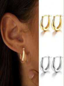 1 Đôi bông tai hình chữ thập bằng bạc Sterling S925 đính đá Zirconia siêu nhỏ, tinh tế, nhẹ nhàng, sang trọng, đơn giản, đa năng, thời trang cá nhân hóa dành cho phụ nữ, quà tặng trang sức cao cấp - Hoa tai rỗng hình chữ U - Xem 1