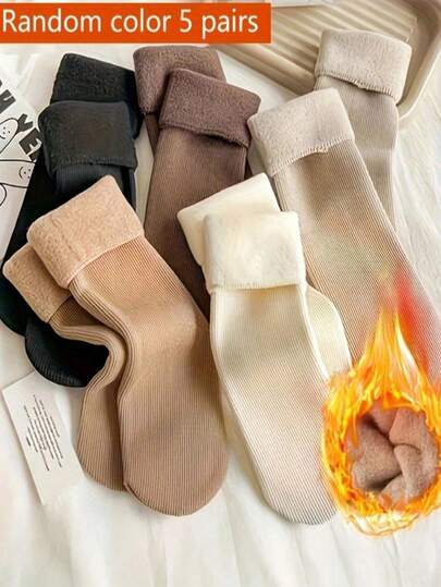 3/5 pares de medias de mujer para otoño e invierno talla grande calcetines de nieve gruesos y cálidos con forro polar. Calcetines de tubo medio, calcetines para dormir y para el piso. Color aleatorio.