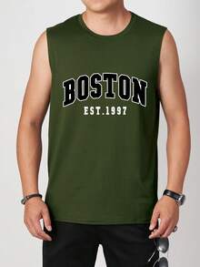 Men's Sleeveless Minimalist Tank Top, Suitable For Summer - Army Green - View 3