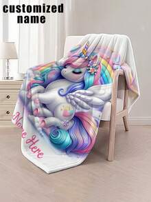 A Personalized Unicorn Flannel Blanket With Your Name On It - Soft, Warm, And Comfortable, Perfect For Sofas, Beds, And Picnics - The Perfect Gift For All Seasons. - Multicolor - View 3