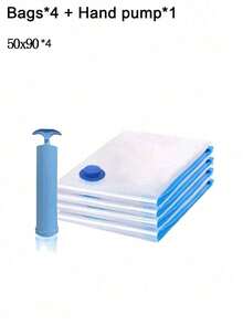 1 件/5 件（4 个袋子 + 1 个手泵）随机颜色 PET 真空收纳袋，带 1 个泵，简易透明真空压缩收纳袋，适用于家庭衣物、毯子、衬衫，节省家庭空间的收纳袋，适用于宿舍、衣橱、衣柜、卧室、浴室