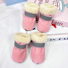 4pcs/Set Pet Warm Thermal Lined Indoor/Outdoor Adjustable Reflective Soft Bottom Non-Slip Shoes, Suitable For Small Dogs Like Pomeranian, Chihuahua Puppies - Multicolor - View 16