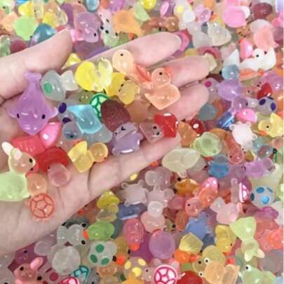 5/10/20/40pcs Cute Mini Glow-In-The-Dark Resin Animal Figurines - Miniature Resin Crafts, Suitable For Aquarium, Dollhouse, Fairy Garden Decor, Home Decor, Party Favors, Easter Gifts And Easter Decorations, Halloween Gifts And Christmas Decorations