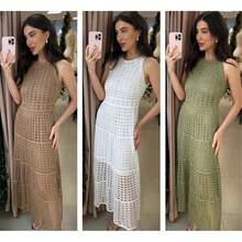 Olive Green Crochet Long Dress – Elegant, Feminine And Timeless - 橄欖綠 - 查看 3