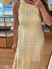 Vestido Longo em Crochê Amarelo – Elegante, Feminino e Atemporal - Amarelo - Visão 2