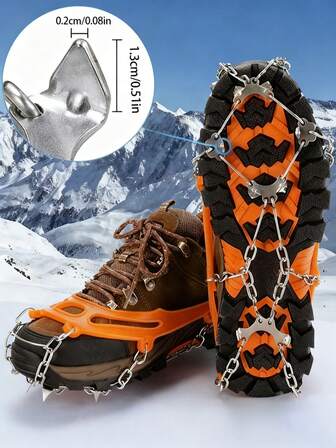 1 Pair Professional Stainless Steel Crampons, Outdoor Non-Slip Ice & Snow Shoe Cover With Chain Spikes, Mountaineering & Ice-Climbing Anti-Slip Traction Device