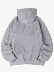Women's Fashionable Autumn/Winter Hooded Pullover Sweatshirt, Soft & Comfortable Thermal Lined Casual Tops. Women's Leisure Thermal Lined Sweatshirt With Collegiate Style Graphic Print, Radiating Youthful Vitality. Suitable For Running, Lounging, Gatherings, Parties, Etc. Provides Warmth In Autumn/Winter, Suitable For Workouts. Oversized Thick Hooded Sweatshirt For Women, Fits Street Style, Outdoor Wear, Suitable For Autumn/Winter. - Grey - View 7
