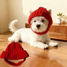 1pc Festive Red Knitted Beanie Hat, Warm Ear-Exposed Winter Hat For Outdoor & Indoor Use, Soft & Elastic Dog Knitted Hat Suitable For Small/Medium Pets, Comfortable Pet Winter Headwear - Warm Pet Apparel Accessory, Christmas/Holiday Gift For Dog Lovers, Dog Party Hat, Winter Dog Hat, Pet Winter Hat, Cat Hat - Multicolor - View 13