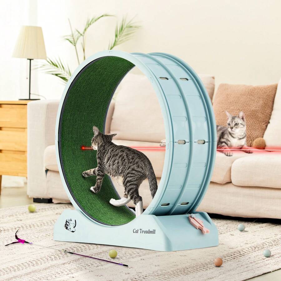 TUKAILAi Cat Treadmill, Cat Exercise Wheel For Indoor Cats, With Cat Comb And Cat Wand - 淺藍色 - 查看 1