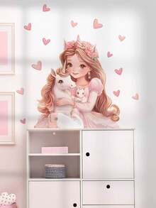 1片/2片装多尺寸PVC自粘可移除墙贴，图案包括：可爱长颈鹿、大象、蝴蝶、草原、热气球、小鸟、云朵、蝴蝶仙子、月亮、彩虹、狐狸、鹿、蘑菇、独角兽公主、爱心、睡熊、星星、花朵装饰，适用于卧室、客厅、书房、餐厅、浴室、家居墙面装饰、房间装饰 - 彩色 - 查看 12