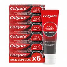 colgate Max White Pasta de dientes Carbón Activado (Entrega en 48 horas), Pasta dental que recupera el blanco natural, elimina manchas superficiales, fórmula con micro partículas de carbón y minerales que pule suavemente las manchas, sonrisa blanca y natural, esmalte fuerte y encías sanas - Carbón - Ver 7