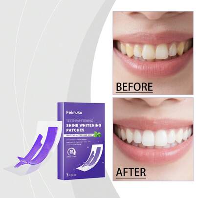 1盒7片装牙齿美白贴，深层清洁，去除牙渍，提亮牙齿，居家牙齿美白护理，有效去除咖啡渍、茶渍和其他顽固牙渍