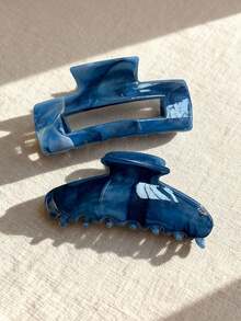 2个装女士醋酸纤维扎染纹理发夹，简约休闲百搭优雅复古清新时尚塑料长方形和半圆形发饰，适合日常佩戴，优雅爪夹，时尚发爪，休闲发夹，夏季海滩度假必备 - 彩色 - 查看 11