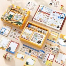 Simno Kawaii Cat Scrapbook Supplies Kit, Stationery Set With Memo Notes, Washi Tape & Stickers, Craft Supplies Gift For Cat Lovers, Bullet Journal - Orange - View 6