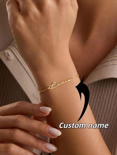 1 PC Personalized Name Bracelet, Stainless Steel Jewelry, Available In Various Chain Styles, Custom Gold Name Bracelet, Simple And Elegant Bracelet Decoration, Fashion Jewelry, Customized Gift, Christmas Gift, Valentine's Day Gift, Bridesmaid Gift, Personalized Jewelry, Gift For Women, Gift For Mother, Personalized Gift