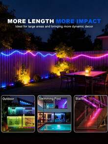 16-100ft Neon LED Light Strip, Suitable For Room Decoration, RGB LED Light Strip With Remote Control, Outdoor Use, Flexible Neon Rope Light, Suitable For Bedroom Decoration, Living Room, Gaming, Halloween Party Decoration - 彩色 - 查看 2