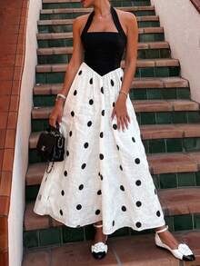 Women's Polka Dot Dress, Elegant Romantic Bohemian Tie Waist Vacation Dress For Spring/Summer, Afternoon Tea, Music Festival, Beach - Multicolor - View 3