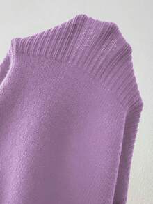 Suéter de punto de cuello alto de unicolor talla grande - Morado - Ver 7