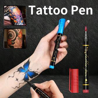 1pc Temporary Dual-Headed Tattoo Pen, 10 Colors, Washable Skin Drawing Marker, Suitable For Painting Patterns, Tattoo Marking