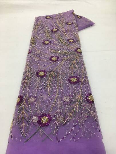 5 Yards/1 Yard 2025 Delicate Beaded Lace Fabric, Shiny African Lace Fabric, French Tulle Lace Fabric, Nigerian Beaded Sequin Lace Mesh Fabric For Wedding Dress, Handmade, Multiple Colors Available