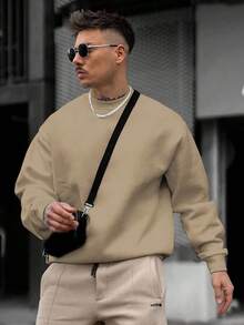 Christmas Outfit Womenchristmas Outfit WomenMen's Solid Color Pullover Sweatshirt, Casual Everyday Wear, For FallLoose And Comfortablewomen Winter Clotheswinter Clothes For Women - 咖啡棕 - 查看 4