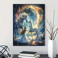 Large-Sized Round Diamond Painting Kit, 5D Diamond Art Kit Painting Kit Beginner Crafts, DIY Diamond Painting Kit Gemstone Artist Wall Decoration Gift, Little Princess And Unicorn - Multicolor - View 5