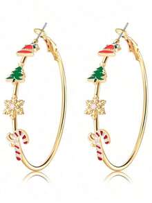 1pair Christmas Circular Earrings For Women, Holiday Outfit Jewelry Gift