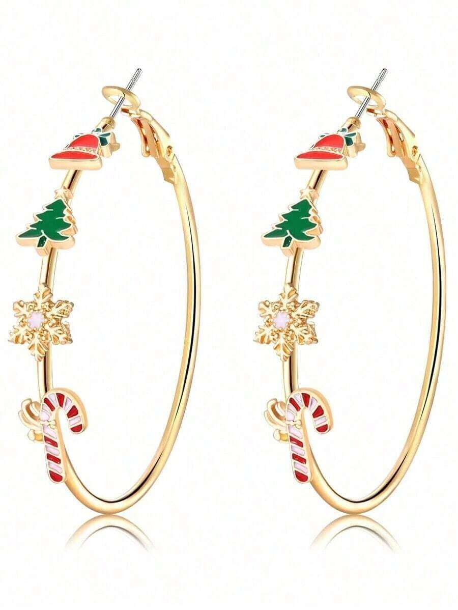 1pair Christmas Circular Earrings For Women, Holiday Outfit Jewelry Gift