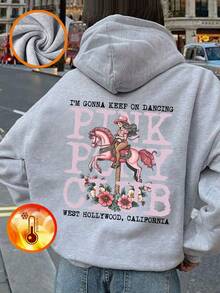 1 pieza Sudadera con capucha informal estampada para niñas, forro térmico cálido, manga larga, para otoño/invierno - Sudadera divertida y colorida para inspirar la imaginación en las jóvenes usuarias