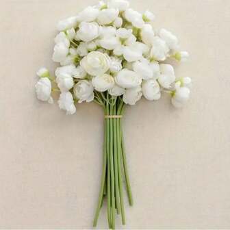 5pcs Artificial Ranunculus Flower Set, Made Of Faux Silk, Ideal For DIY Bouquets. These Bulk Fake Flowers Are Perfect For Wedding Centerpieces And Bridal Shower Decor, With An Elegant Ivory White Color.