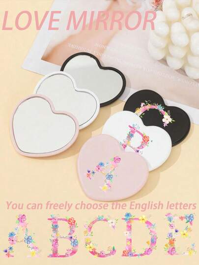 1pc Cute DIY Letter Flower Heart-Shaped Small Mirror, Student Portable Mirror, Travel Bag Pocket Mirror, Heart-Shaped Makeup Mirror Suitable For Various Scenarios And All People, Folding Small Table Mirror To Carry Around