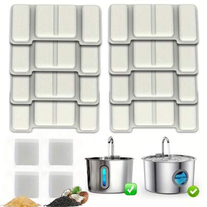 8pcs Replacement Carbon Filters For 74.36Oz/2.2L, 2.8L/94.64Oz, 3.2L/108.2Oz Stainless Steel Pet Drinking Fountain, Automatic Pet Fountain Filters, Multi-Stage Filtration For Fresh Clean Water, No Battery Required, Cat Fountain, Cat Water Fountain, Cat Drinking Bowl