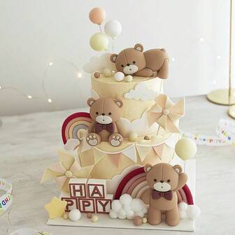 1 pieza Decoración de pastel con oso de peluche/Juego de letras, oso de peluche 3D realista con ojos vívidos y corbata de moño, decoración de pastel de resina duradera, adecuado para baby showers, fiestas, cumpleaños, bodas, fácil de usar para hornear en casa y cocinas profesionales (1 pieza Juego de letras rosa)