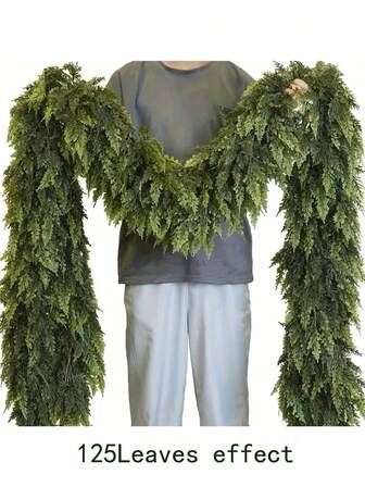 1条/5英尺/125片/118片/48片圣诞雪松花环，柔软厚实的人造绿色仿真雪松花环，适用于壁炉架、室内外节日派对家居装饰、情人节