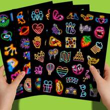 100pcs/Pack Assorted Neon Stickers, Creative Colorful Neon Light Graffiti Stickers For DIY, 4pcs/Pack - Black - View 6