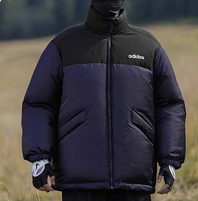 Adidas เสื้อแจ็คเก็ตดาวน์คอตั้งให้ความอบอุ่นสำหรับผู้ชาย ฤดูใบไม้ร่วง/ฤดูหนาว