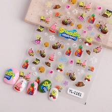 SpongeBob SquarePants 1张卡通可爱海绵宝宝和派大星3D美甲贴纸，适用于手机壳、水杯、笔记本 - 彩色 - 查看 7