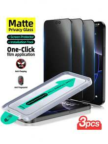 3 Packs Matte Anti-Peeping Tempered Glass Screen Protector With Install Kit Auto-Alignment Kit Compatible With IPhone 17 Pro Max/17 Pro/17 Air/17/16 Pro Max/16 Pro/16 Plus/16/15 Pro Max/14 Pro Max/13 Mini/12/11 Series, Full Coverage, Anti-Fingerprints, Anti-Fall, Anti-Scratch - Black 3Pcs - View 33