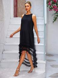 Joyfunear Maternity Solid Color Sleeveless Front Short Back Long Camisole Dress, Spring/Summer