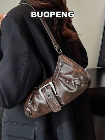 1pc Women Retro Biker Chic Studded Adjustable Strap Crossbody Bag, Large Capacity Soft Gradient Leather Shoulder/Underarm Bag, Suitable For Work, Dating, PartiesSuitable For Shopping, Wallet, Shopping, Young Women, College Students, Newcomers, White-Collar Workers. Very Suitable For Office, College, Work, Business, Commuting, Outdoor Activities, Travel And Outings, Halloween Purse Perfect For Fancy Party Halloween Fashion & Gothic Fashion