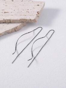 Nooxian 1 Pair S-Shaped Minimalist Tassel Earrings - Gun Black - View 4