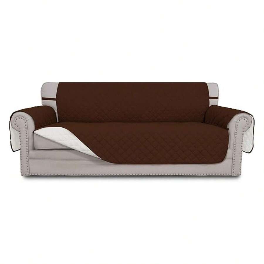 4 Seater Sofa Slipcover Reversible Sofa Cover Water Resistant Couch Cover With Foam Sticks Elastic Straps Furniture Protector For PetsDog Cat XX-Large, Coffee/Ivory - 多色1989 - 查看 1
