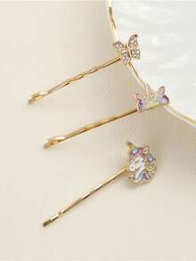 3件套女孩可爱独角兽蝴蝶发夹，优雅闪亮发夹，精致可爱BB夹刘海夹，适合派对、聚会或日常佩戴 - 彩色 - 查看 11