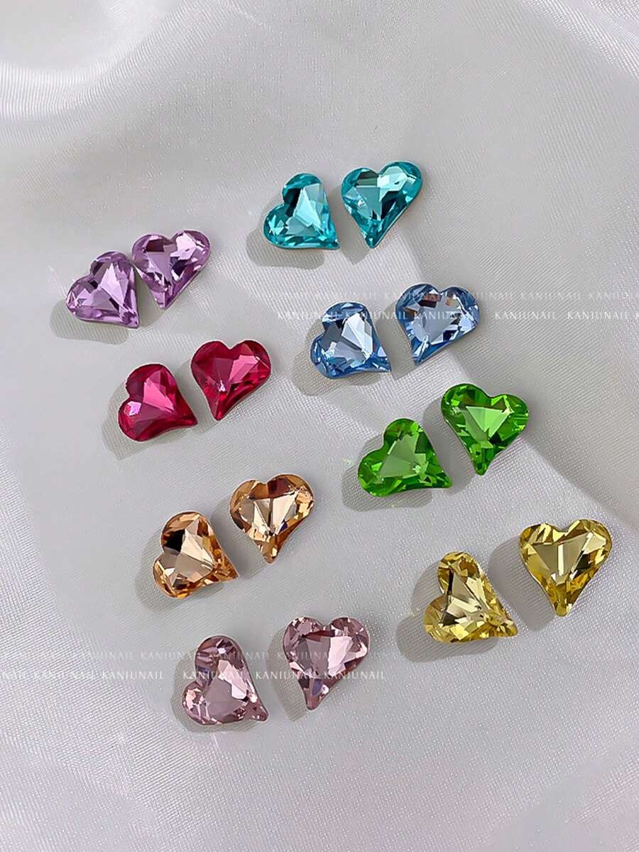 50顆 8*9mm 彩色不對稱心形 K9 玻璃水鑽,閃亮美甲裝飾,DIY 美甲材料指甲飾品 - 彩色 - 查看 1