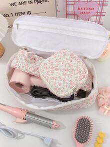 1Pc/Set All Over Ditsy Floral Print Quilted Hair Dryer Storage Bag Mesh Pocket Design Inside Curling Iron Storage Bag Hair Clips Storage Bag Cosmetic Bag Makeup Bag Set Jewelry Organiser Multi-Functional Storage Bag Hair Dryer Holder Hair Tool Bag Set Travel Carrying Organizer Bag For Crimping Hair Tools(Curling Iron, Hair Dryer),Hair Clips,Hair Straightener, Ideal For Home&Travel,Travel Essentials Cruise Essentials Bridesmaid Gifts Mom Gifts - Multicolor - View 6